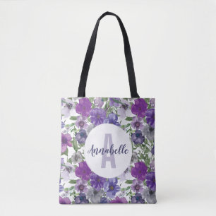 Bolso De Tela Monograma de acuarela de color púrpura rugoso