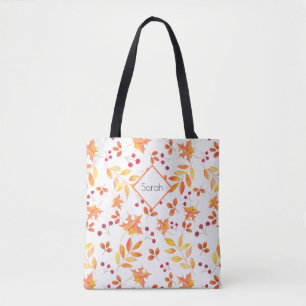 Bolso De Tela Monograma de acuarela de hojas de otoño
