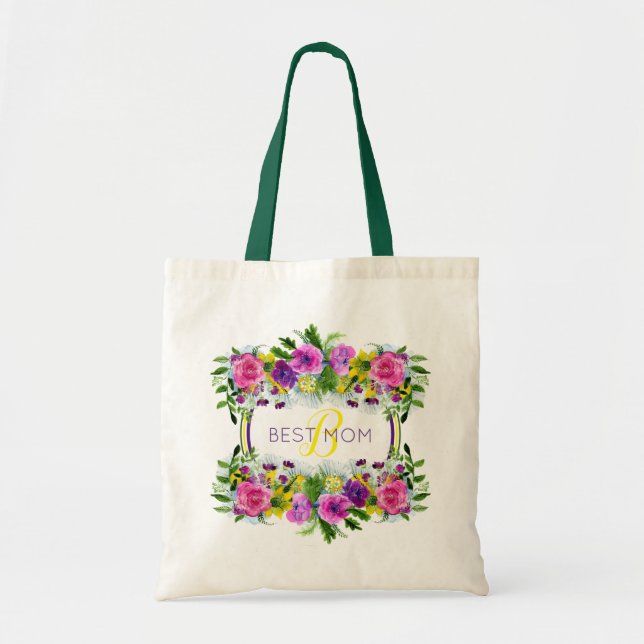 Bolso De Tela Monograma de acuarela dominical en el día de la ma (Frente)