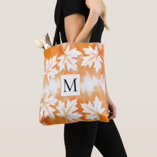Bolso De Tela Monograma de acuarela y hojas de arce naranja