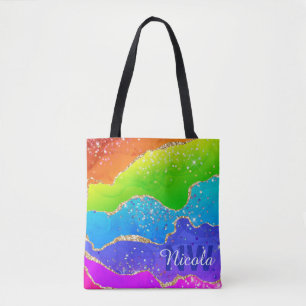 Bolso De Tela Monograma de Ágata Brillante Arcoíris y Dorado Fal