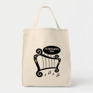Bolso De Tela Monograma de arpa blanca y negra