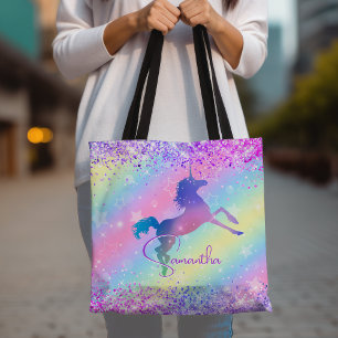 Bolso De Tela Monograma de arte de arcoiris Purpurina rosa de un