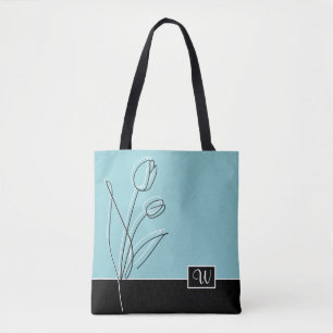 Bolso De Tela Monograma de arte de línea floral abstracta elegan