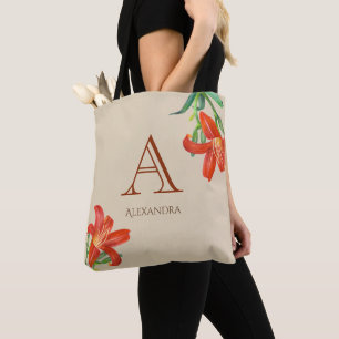 Bolso De Tela Monograma de arte floral de Lily Naranja