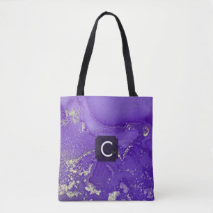 Bolso De Tela Monograma de Arte Líquido de Tinta de Alcohol Púrp