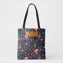 Bolso De Tela Monograma de aves y mariposas con flores caprichos