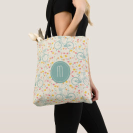 Bolso De Tela Monograma de bicicletas y flores