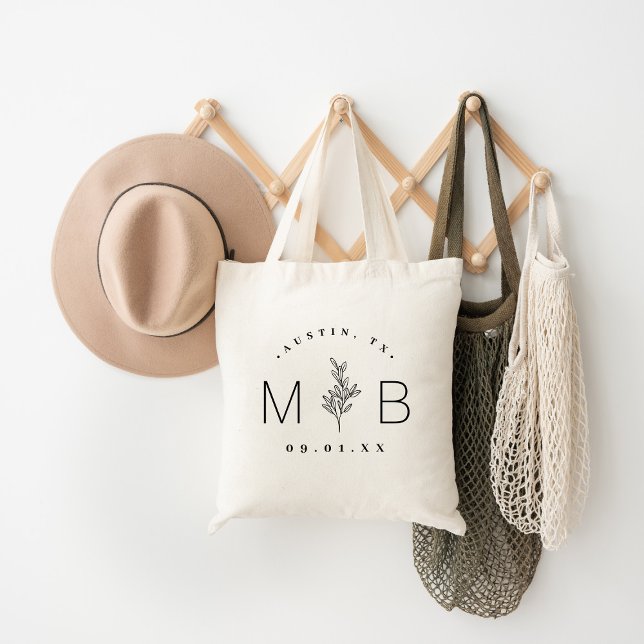 Bolso De Tela Monograma de Boda de estem floral rústico moderno (Subido por el creador)