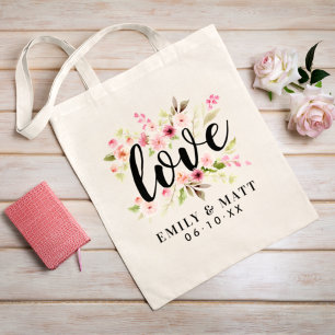 Bolso De Tela Monograma de boda de flores de acuarela rosadas
