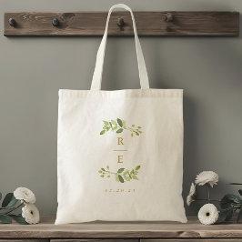 Bolso De Tela Monograma de boda de verde y oro