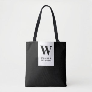 Bolso De Tela Monograma de Boda Negro Atemporal Diseño Minimal