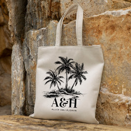 Bolso De Tela Monograma de bodas de playa Elegante árbol de palm