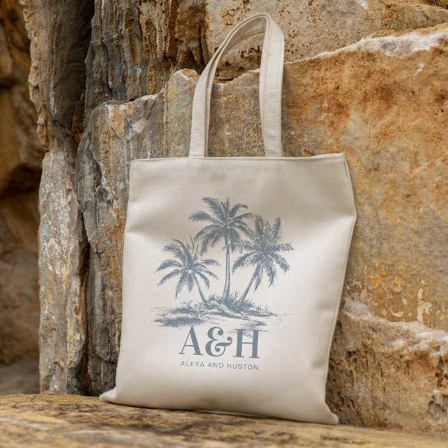Bolso De Tela Monograma de bodas de playa Elegante árbol de palm (Subido por el creador)
