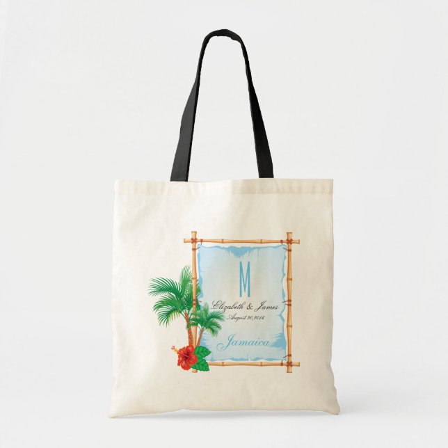 Bolso De Tela Monograma de bodas en la playa del personalizado (Frente)