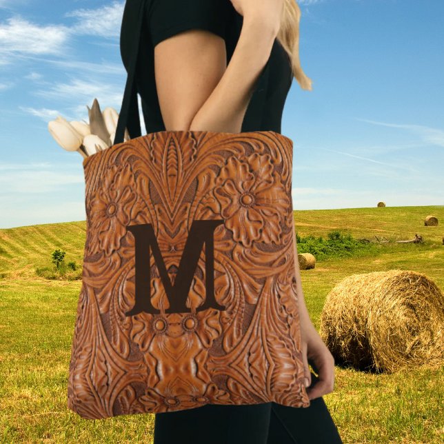 Bolso De Tela Monograma de bodas rústico de campo occidente de C (Cowboy Rustic western country wedding monogram Tote Bag)