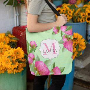 Bolso De Tela Monograma de Bonito floral rosa personalizado
