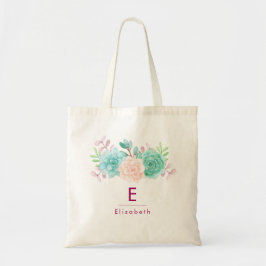 Bolso De Tela Monograma de Bouquet Pastel de Floral Rosa y Verde
