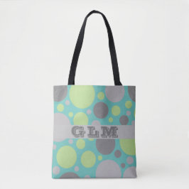 Bolso De Tela Monograma de Burbujas Modernas Grises y Verdes