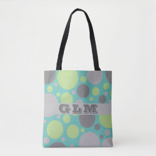 Bolso De Tela Monograma de Burbujas Modernas Grises y Verdes