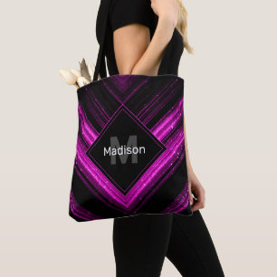 Bolso De Tela Monograma de Chevron negro rosa caliente metálico