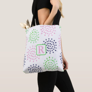 Bolso De Tela Monograma de color de agua del patrón de flor verd