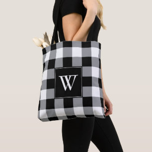 Bolso De Tela Monograma de comprobación de búfalo blanco negro