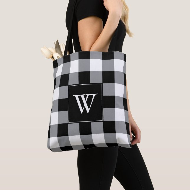 Bolso De Tela Monograma de comprobación de búfalo blanco negro y (Detalle)