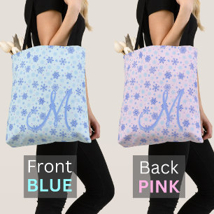 Bolso De Tela Monograma de copos de nieve de color rosa y azul d