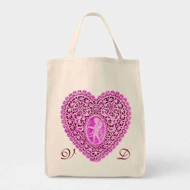 BOLSO DE TELA MONOGRAMA DE CORAZÓN CUPID LACE COART PINK VIOLET (Frente)