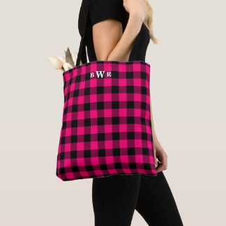 Bolso De Tela Monograma de Cuadro Escocés Búfalo Rosa Negro