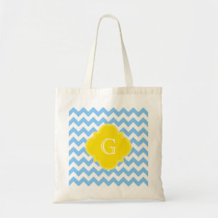Bolso De Tela Monograma de Cuatrefoil Amarillo de Chevron Blanco