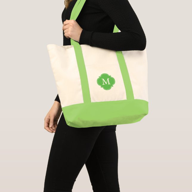 Bolso De Tela Monograma de cuatrefoil personalizado verde (Anverso (producto))