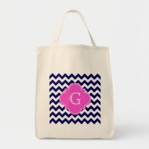 Bolso De Tela Monograma de Cuatrefoil Rosado Caliente de Chevron