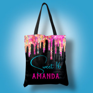 Bolso De Tela Monograma de cumpleaños de purpurina negro lindo u