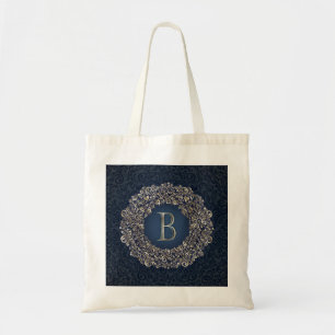 Bolso De Tela Monograma de Damask de la letra azul dorada clásic