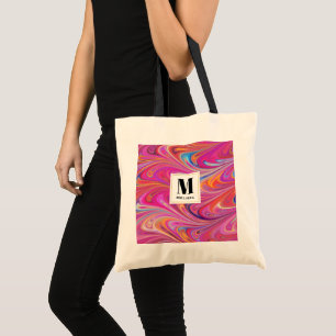 Bolso De Tela Monograma de diseño de Swirls Groovy Naranja rosa
