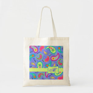 Bolso De Tela Monograma de diseño paisley verde verde moderno