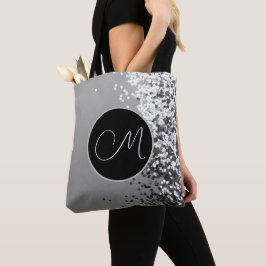 Bolso De Tela Monograma de divertida SIlver Black Confetti