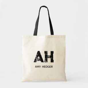 BOLSO DE TELA MONOGRAMA DE DOS LETRAS NEGRO MINIMALISTA NOMBRE N