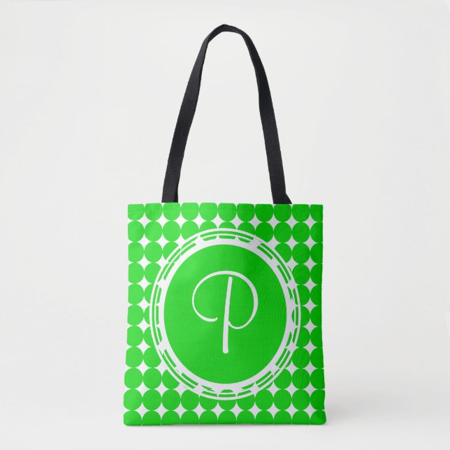 Bolso De Tela Monograma de dot de polka verde (Anverso)