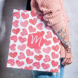Bolso De Tela Monograma de El día de San Valentín de corazón roj