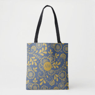 Bolso De Tela Monograma de encaje victoriano en oro y azul franc
