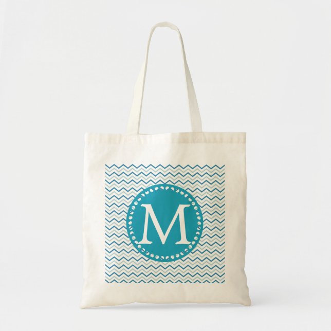 Bolso De Tela Monograma de encargo personalizado Chevron verde (Frente)