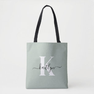 Bolso De Tela Monograma de escritura verde sabio moderno