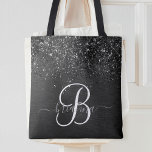 Bolso De Tela Monograma de espuma de Purpurina negro personaliza<br><div class="desc">Personalice fácilmente este elegante diseño de moda de bolsos de tote con un purpurina brillante negro de bonito sobre un fondo metálico negro cepillado.</div>