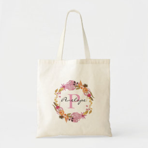 Bolso De Tela Monograma de espuma floral rosa de bonito