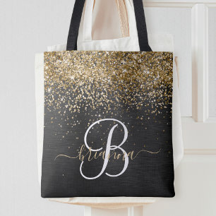 Bolso De Tela Monograma de espuma negra Purpurina de oro persona