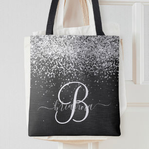 Bolso De Tela Monograma de espuma negra Purpurina plateado perso