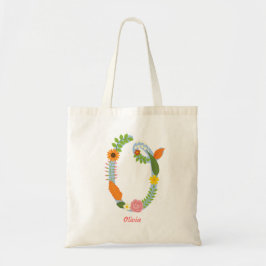 Bolso De Tela Monograma de flor rústica y caprichosa (O)